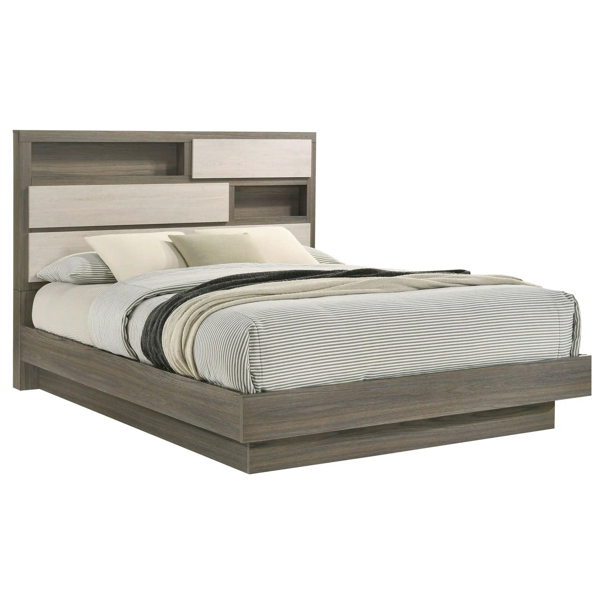Fenwick Queen Bed Bookcase Headboard Grey Oak by Unique Piece Furniture