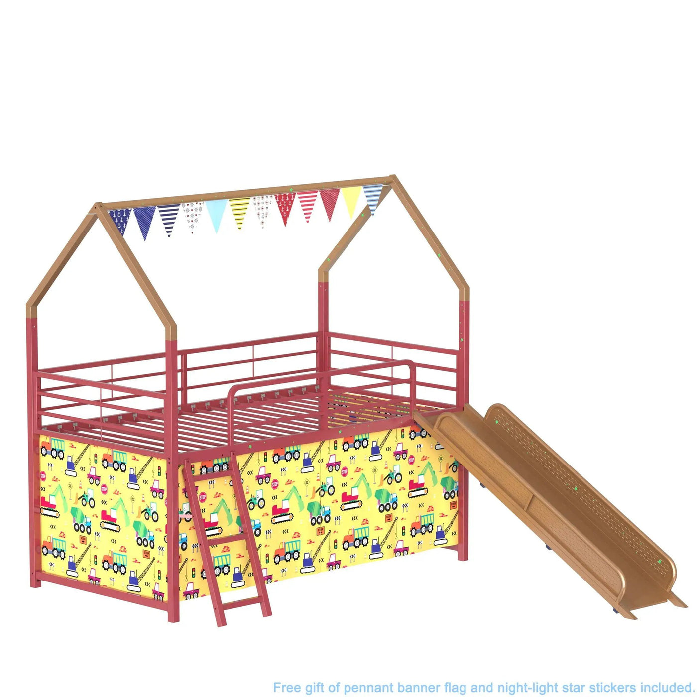 Jack - House Loft Bed With Slide And Curtain Set by HouseOfZazla