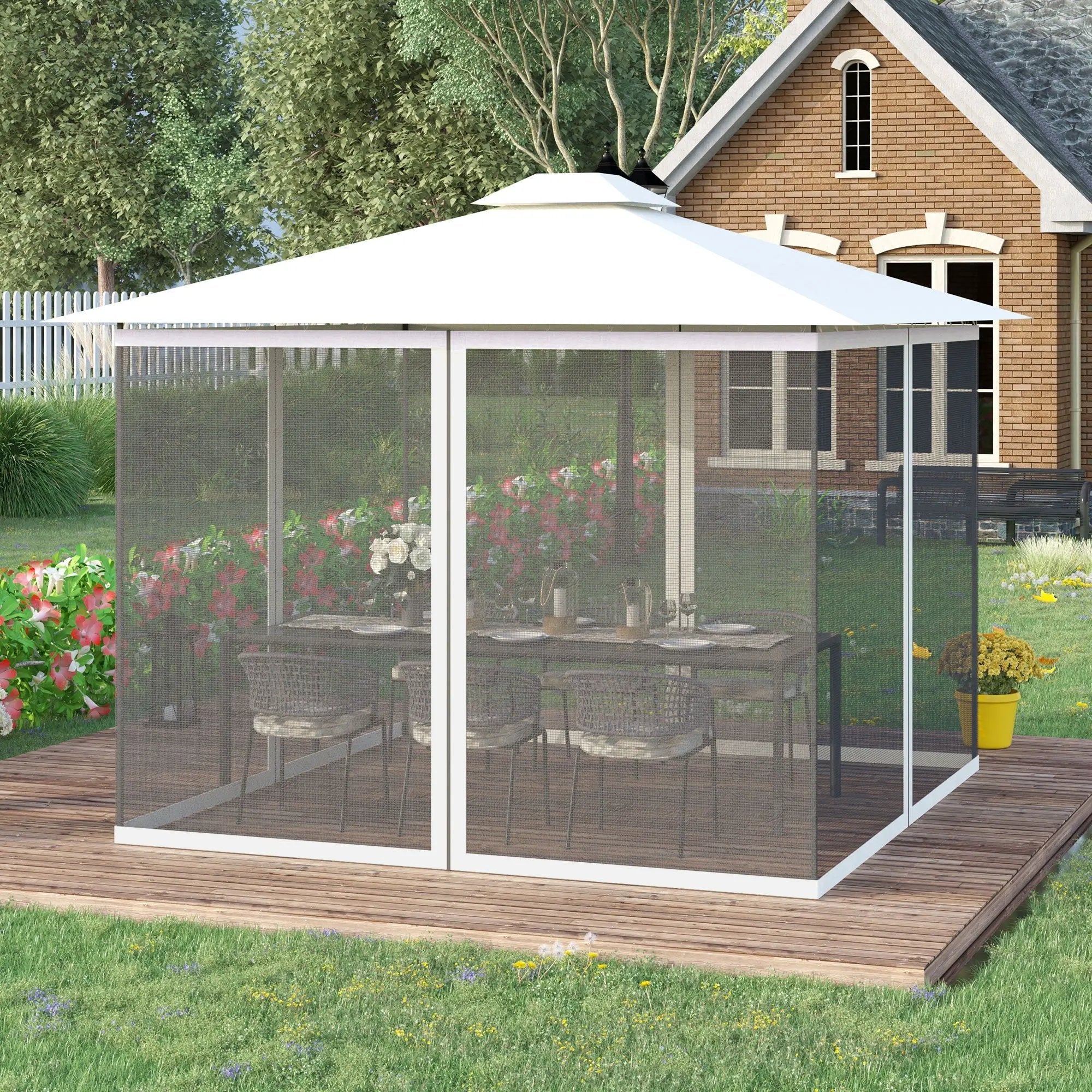 Outsunny - 10' x 13' Replacement Mesh Sidewall Netting For Patio Gazebos And Canopy Tents With Zippers (Sidewall Only) - White by HouseOfZazla