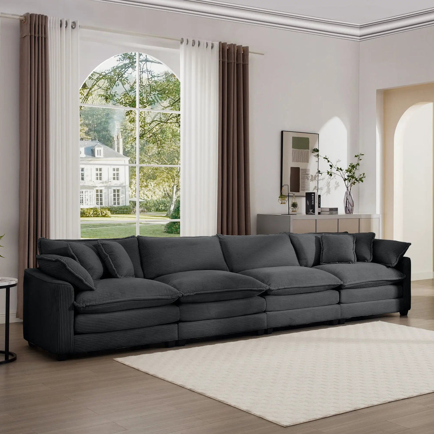 Modern Upholstered 4 Seater Fabric Sofa With Arm And Throw Pillows by Unique Piece Furniture