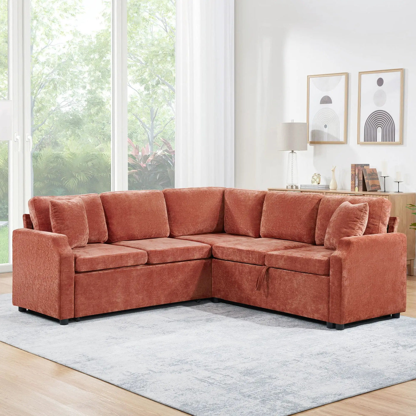 Modern L Shaped Sectional Sofa Bed With Hidden Storage Upholstery by HouseOfZazla