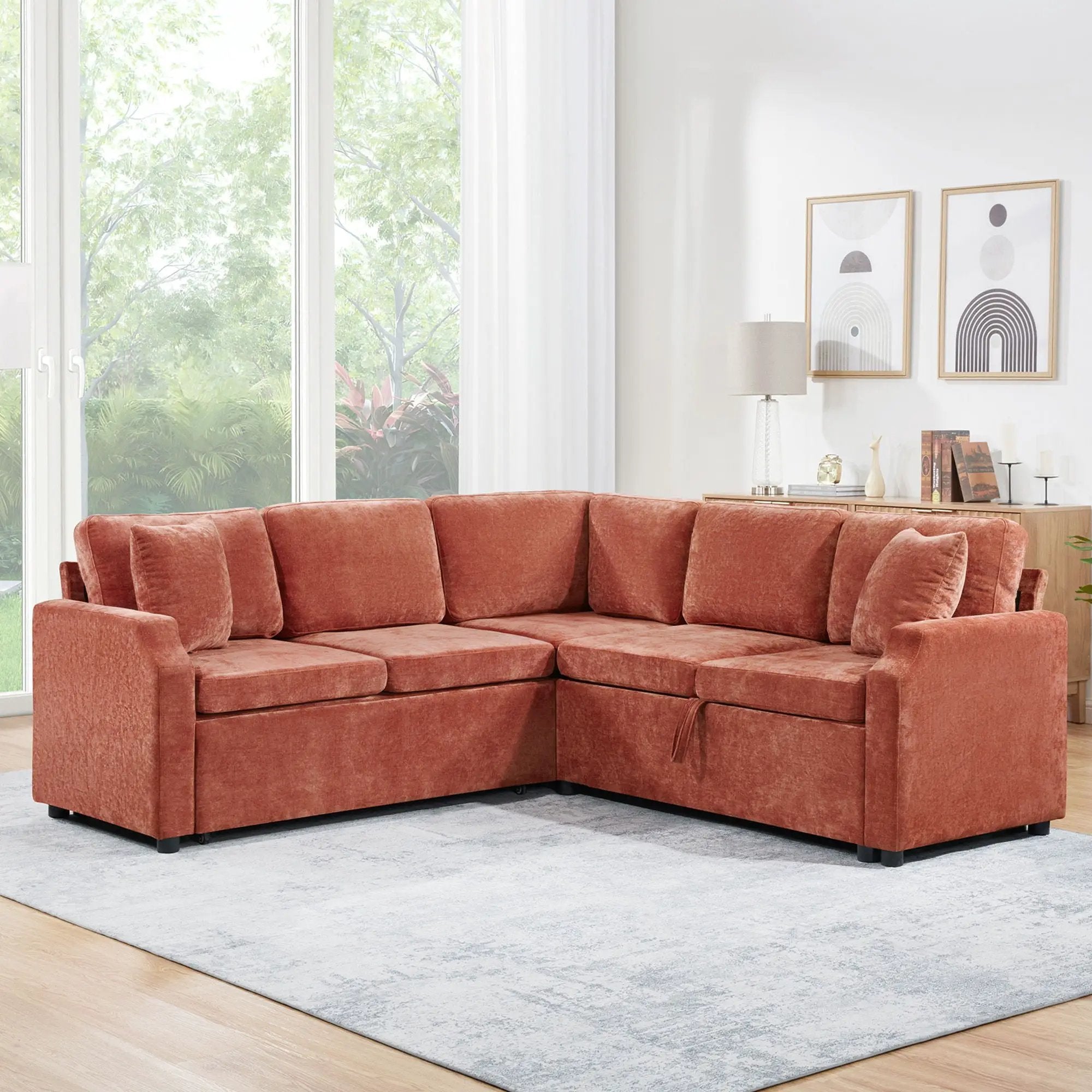 Modern L Shaped Sectional Sofa Bed With Hidden Storage Upholstery by HouseOfZazla