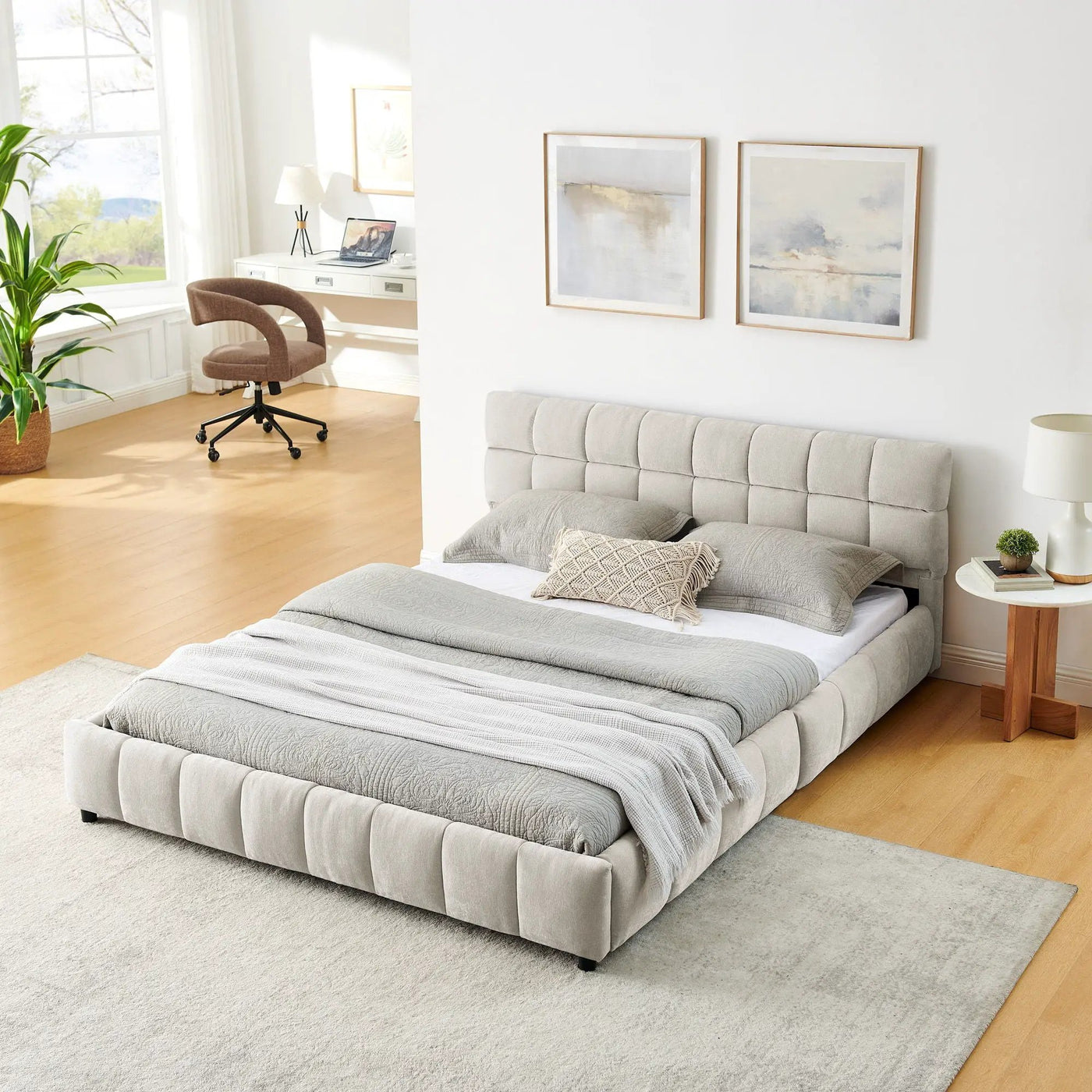 Modern Platform Bed Frame With Thick Fabric by Unique Piece Furniture