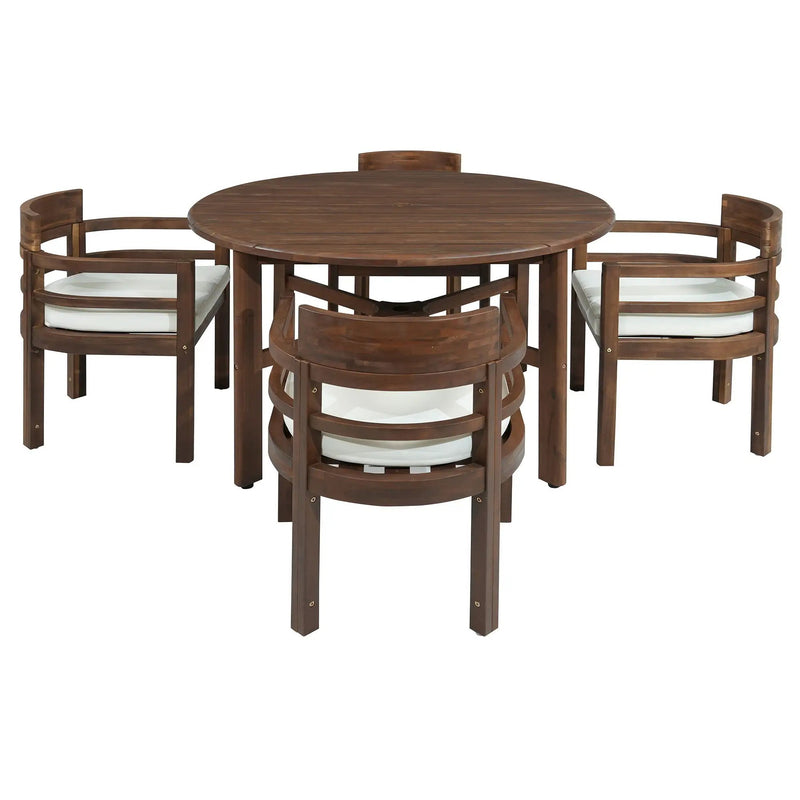 5 Piece Round Patio Table & Cushioned Armrest Chairs, Outdoor Dining Set With Umbrella Hole by HouseOfZazla