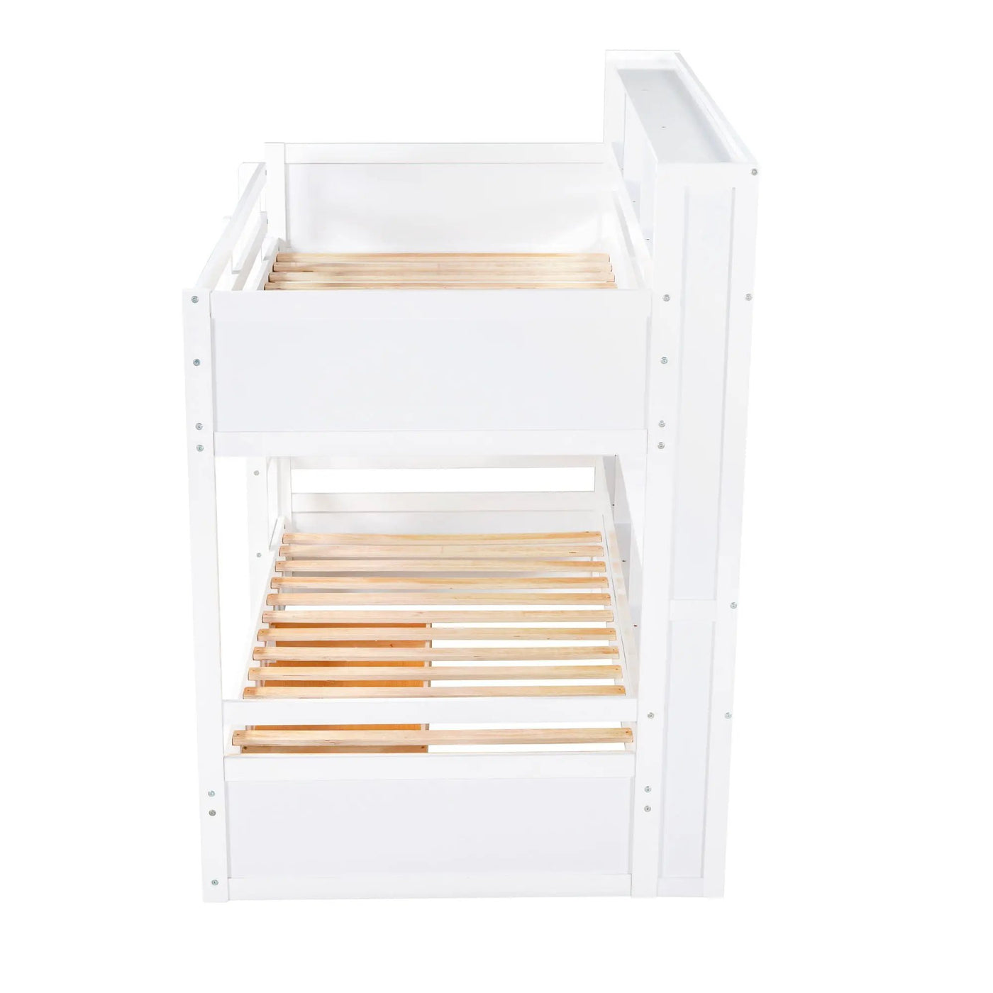 Twin Size Bunk Bed With Built-In Shelves Beside Both Upper And Down Bed And Storage Drawer by HouseOfZazla