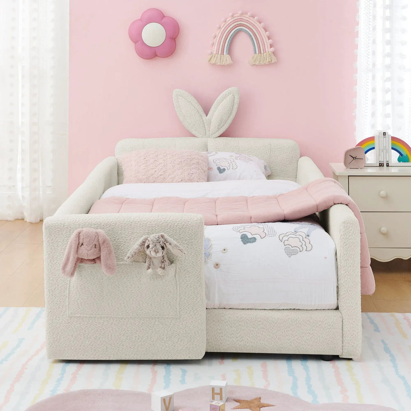 Cute Rabbit Ear Upholstered Platform Bed Frame With Safety Rail by HouseOfZazla