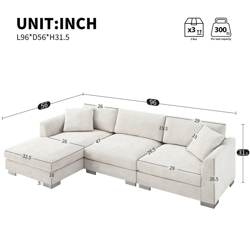 Modern Cloud Sectional Sofa L Shaped Luxury Couch Set With 2 Free Pillows 4 Seat With Oversized Chaise, photo 3 of 7