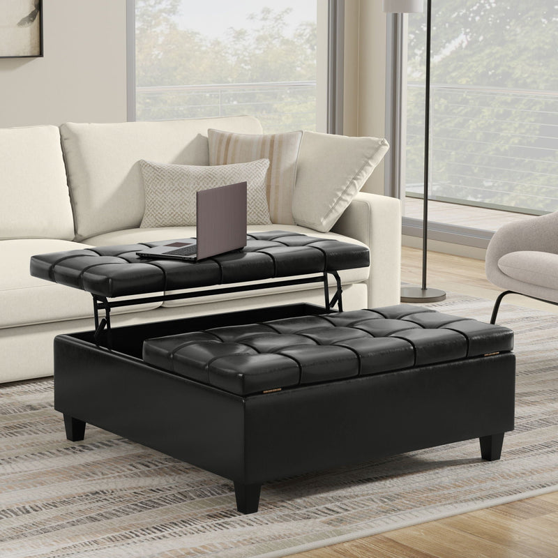 Large Square Coffee Table Storage Ottoman with Lift-Top - Black, photo 5 of 5