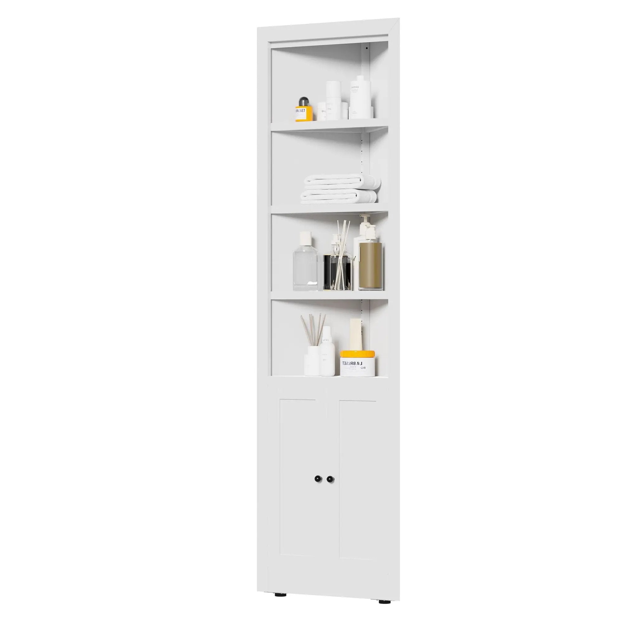 Tall Corner Storage Cabinet With 2 Doors, 5-Tier With Adjustable Shelves, Freestanding - White by HouseOfZazla