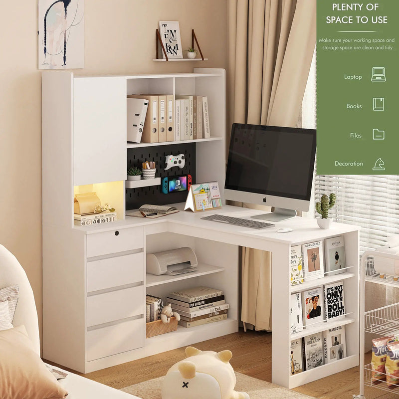 L Shaped Desk with Charger and Drawers by HouseOfZazla