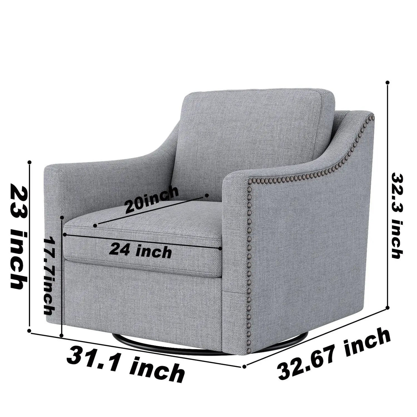 360 Degree Swivel Armchair, Skin Friendly Fabric, Ergonomic Design, Brass Nail Decorative Armchair by HouseOfZazla