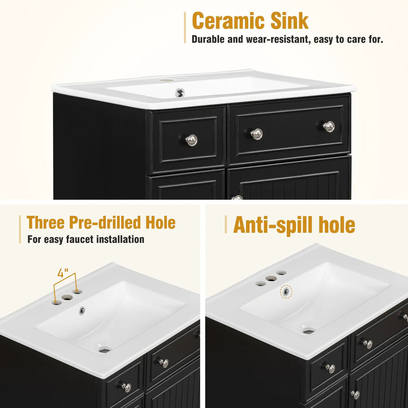 Transitional Style Bathroom Vanity Cabinet With Ceramic Sink by HouseOfZazla