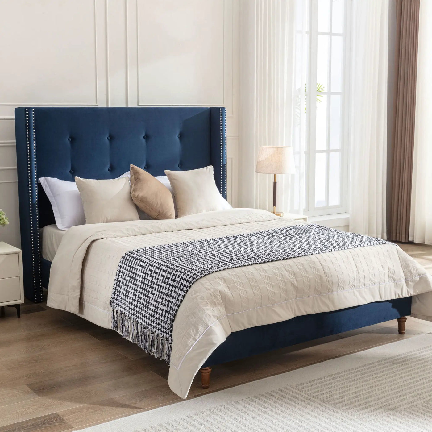 Peyton - Upholstered Bed With 54" High Headboard, Traditional Hand Buttoned Tufting by HouseOfZazla