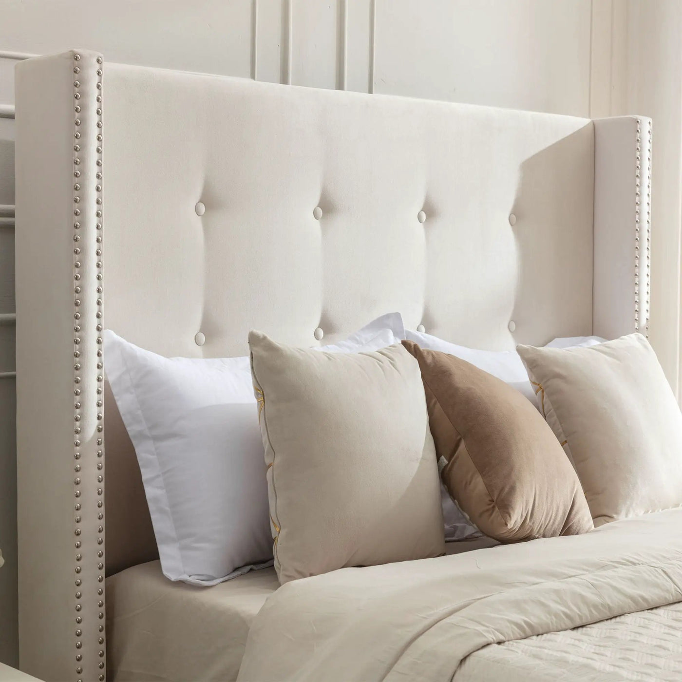 Peyton - Upholstered Bed With 54" High Headboard, Traditional Hand Buttoned Tufting by HouseOfZazla