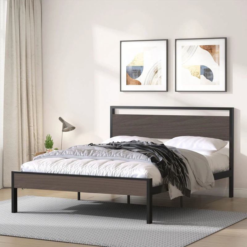 Ceres - Metal Bed With Wood Headboard & Footboard by HouseOfZazla