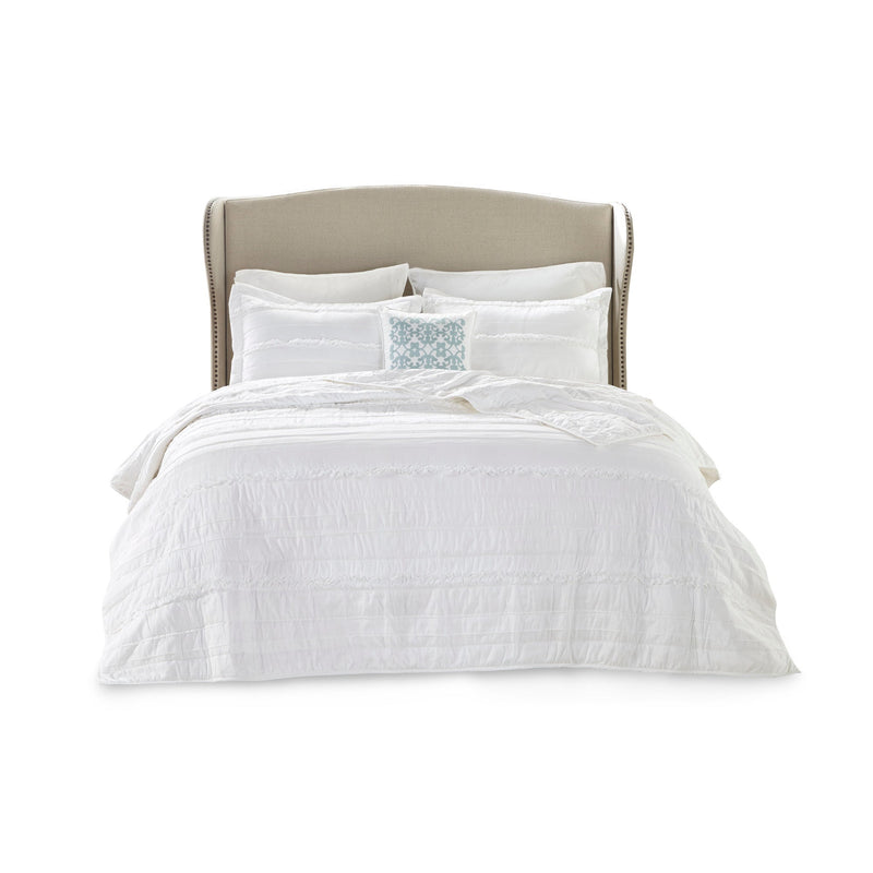 4 Piece Reversible Ruffle Quilt Set with Throw Pillow White King/Cal King by HouseOfZazla