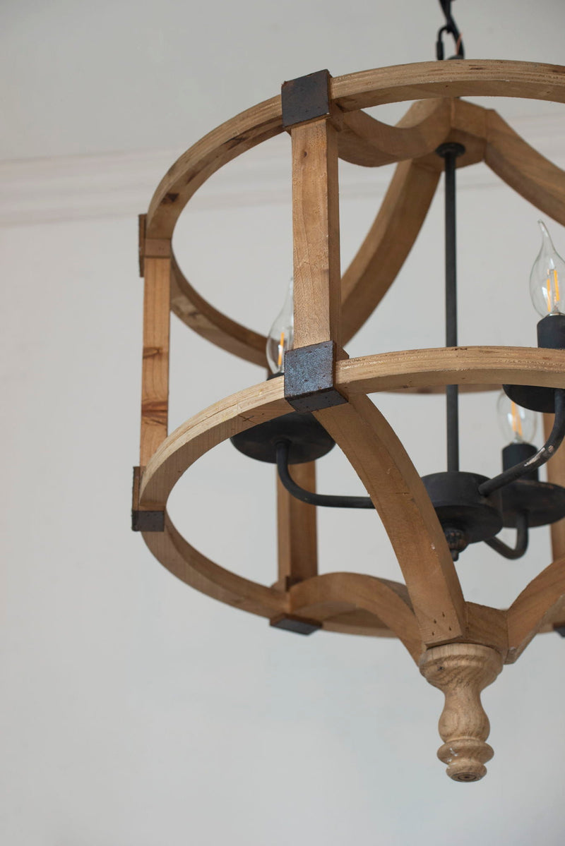 3 Light Wood Drum Chandelier, photo 4 of 12