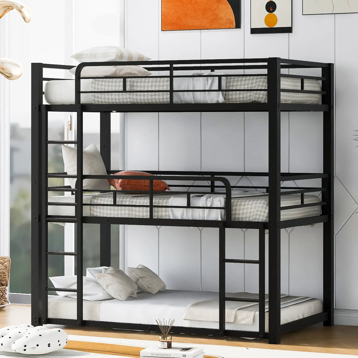 Triple Bunk Bed With Sturdy Construction And Space Saving Design by HouseOfZazla
