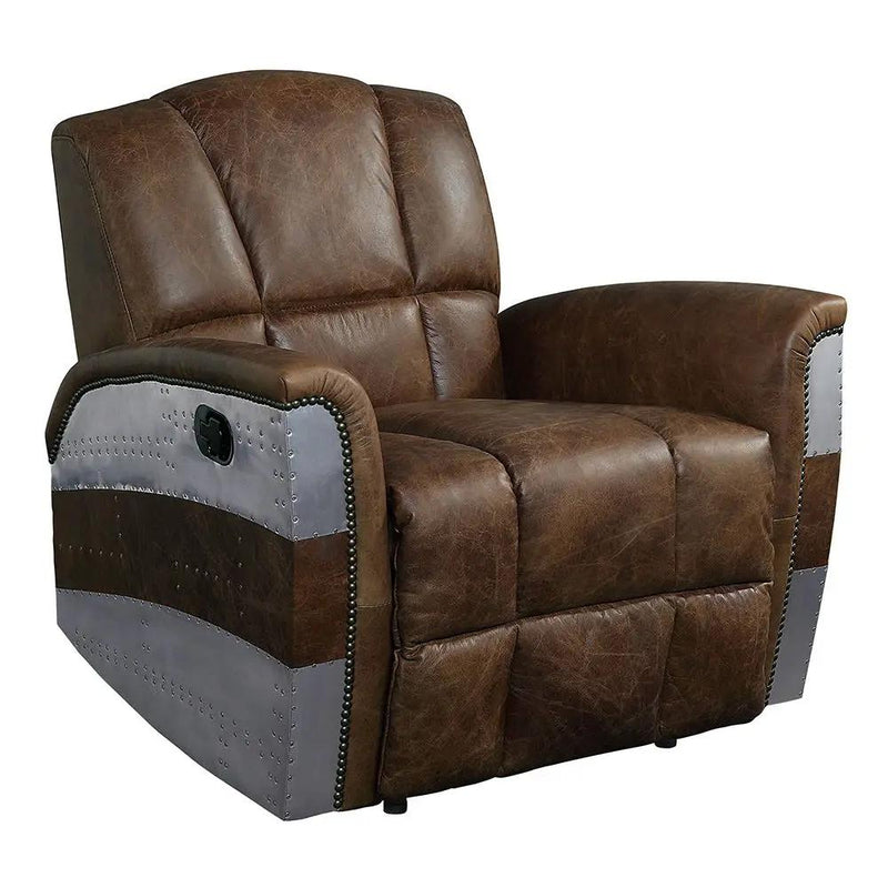 Brancaster - Power Motion Recliner - Retro Brown Top Grain Leather & Aluminum by Unique Piece Furniture