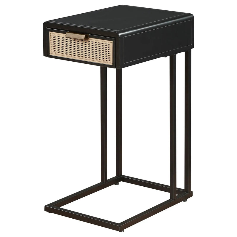 Amherst 1-drawer Radio Weave Cane Metal Side Table Black by Unique Piece Furniture