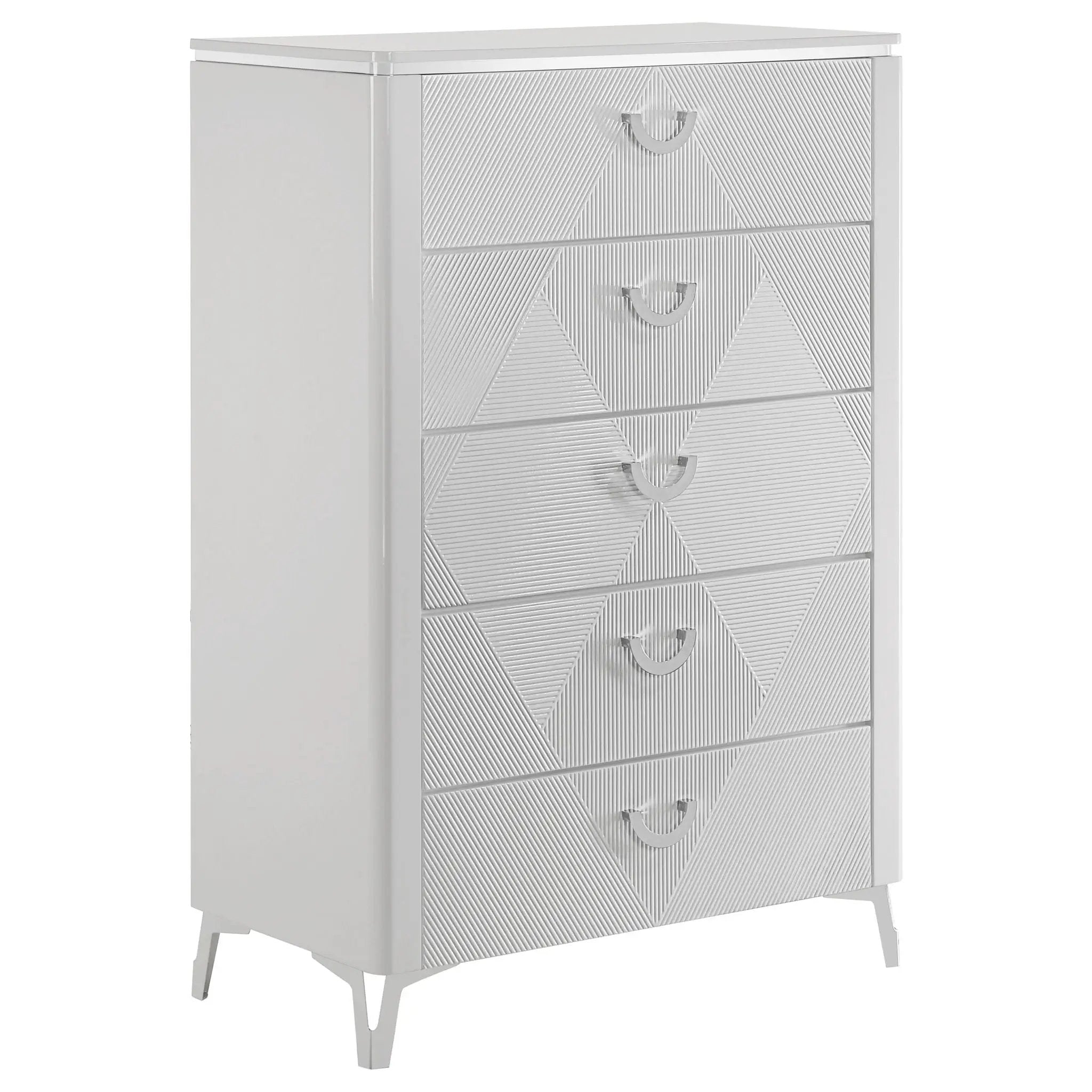 Cassia 5-drawer Bedroom Chest of Drawers White High Gloss by Unique Piece Furniture