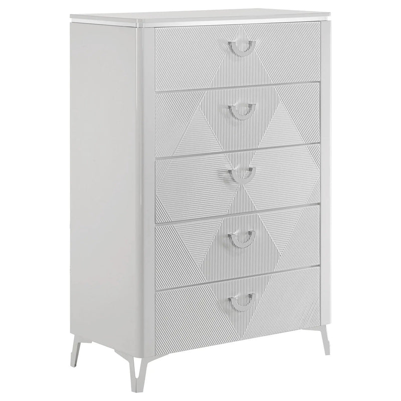 Cassia 5-drawer Bedroom Chest of Drawers White High Gloss by Unique Piece Furniture
