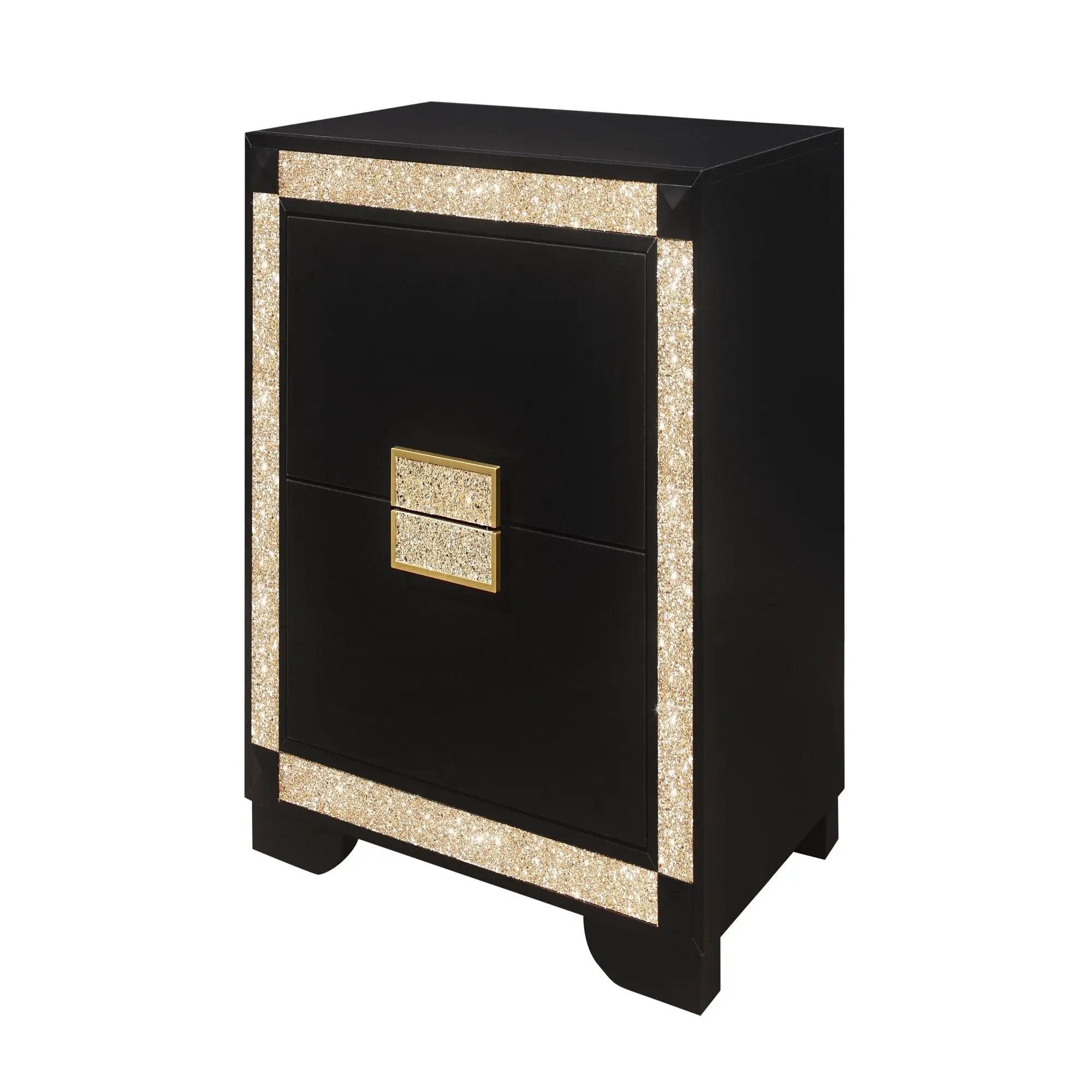 Lively - Nightstand With Glitter Detail And Thick Bar Handle Hardware - Black by Unique Piece Furniture