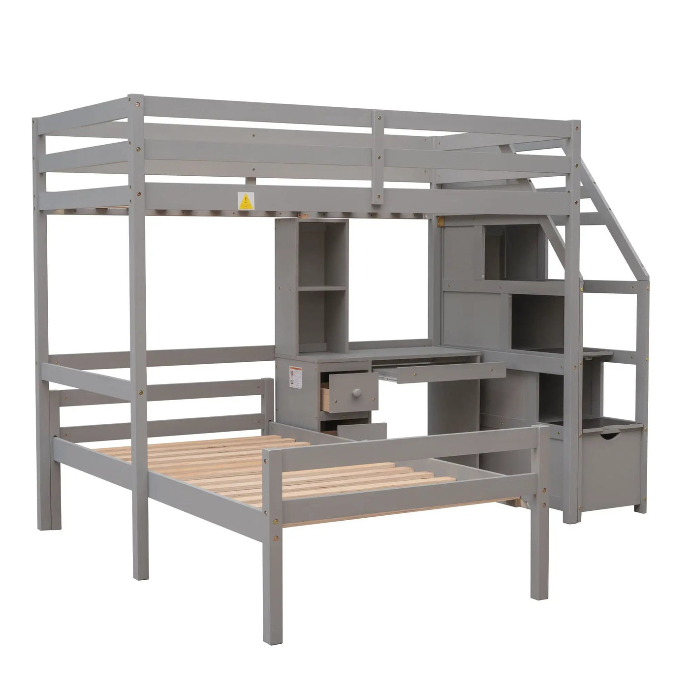 Loft Bed With Stand Alone Bed, Storage Staircase, Desk, Shelves, And Drawers by Unique Piece Furniture