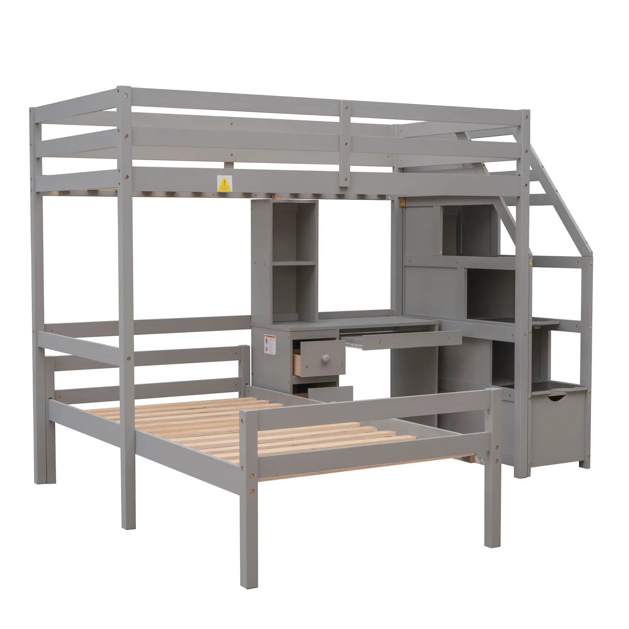 Loft Bed With Stand Alone Bed, Storage Staircase, Desk, Shelves, And Drawers by Unique Piece Furniture