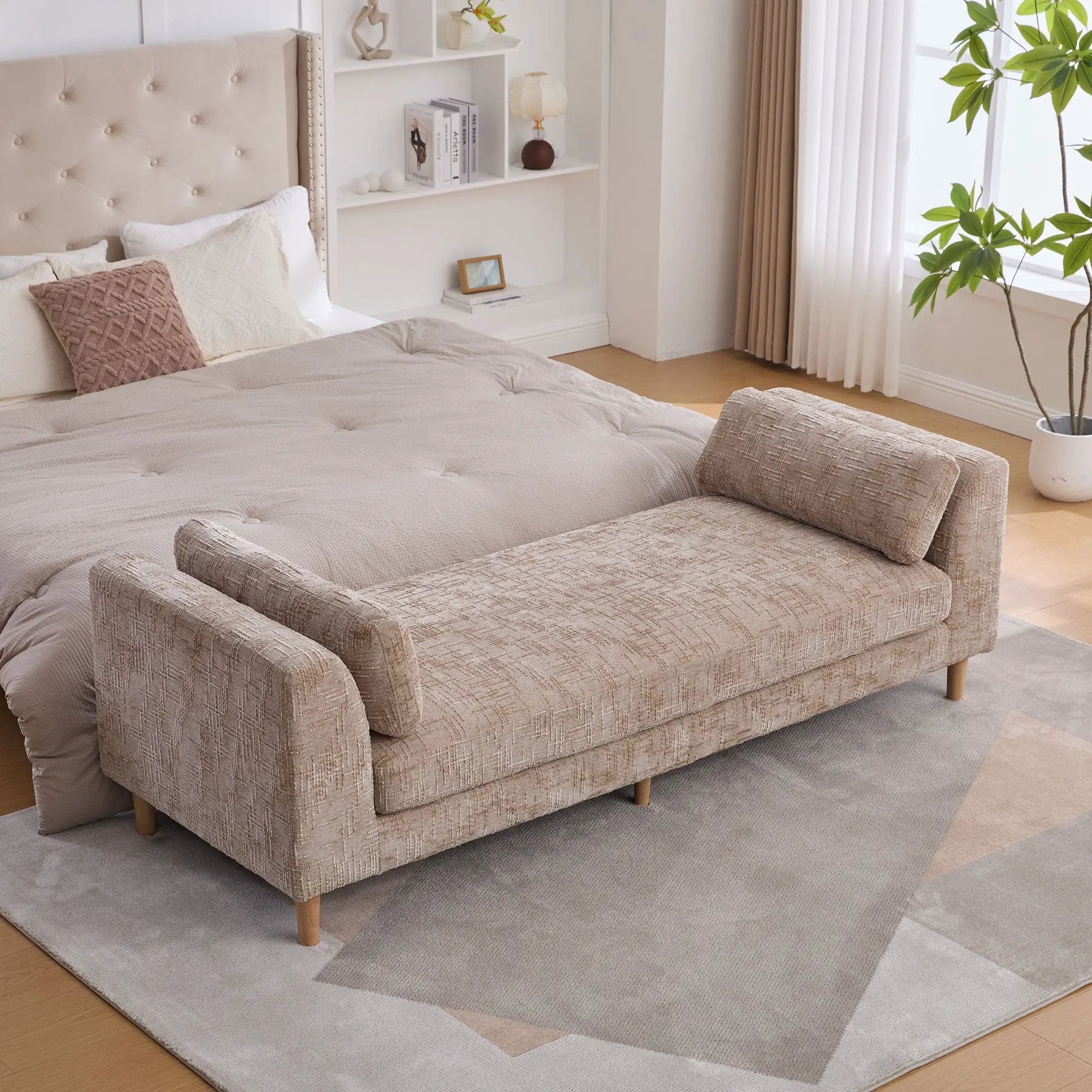 Modern Upholstered End Of Bed Bench With Armrests by HouseOfZazla