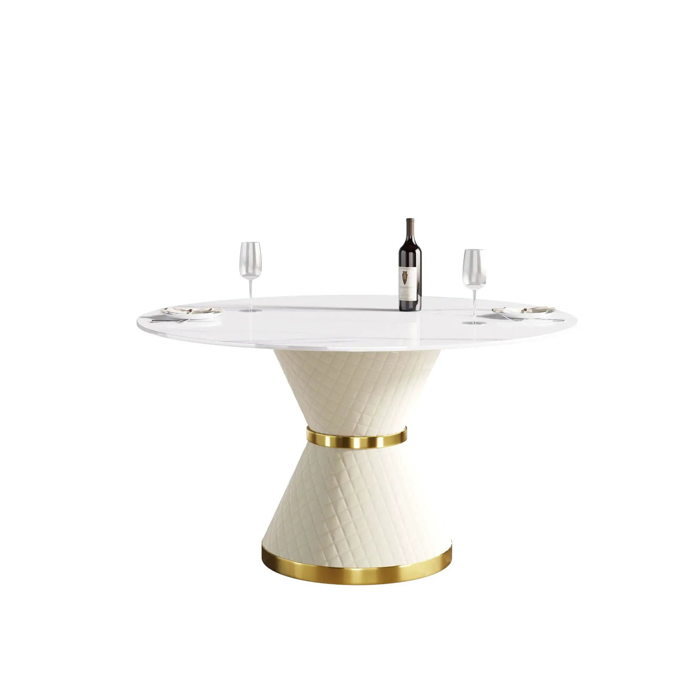 Modern Artificial Stone Round Carbon Steel Base Dining Table, Can Accommodate 6 People by Unique Piece Furniture