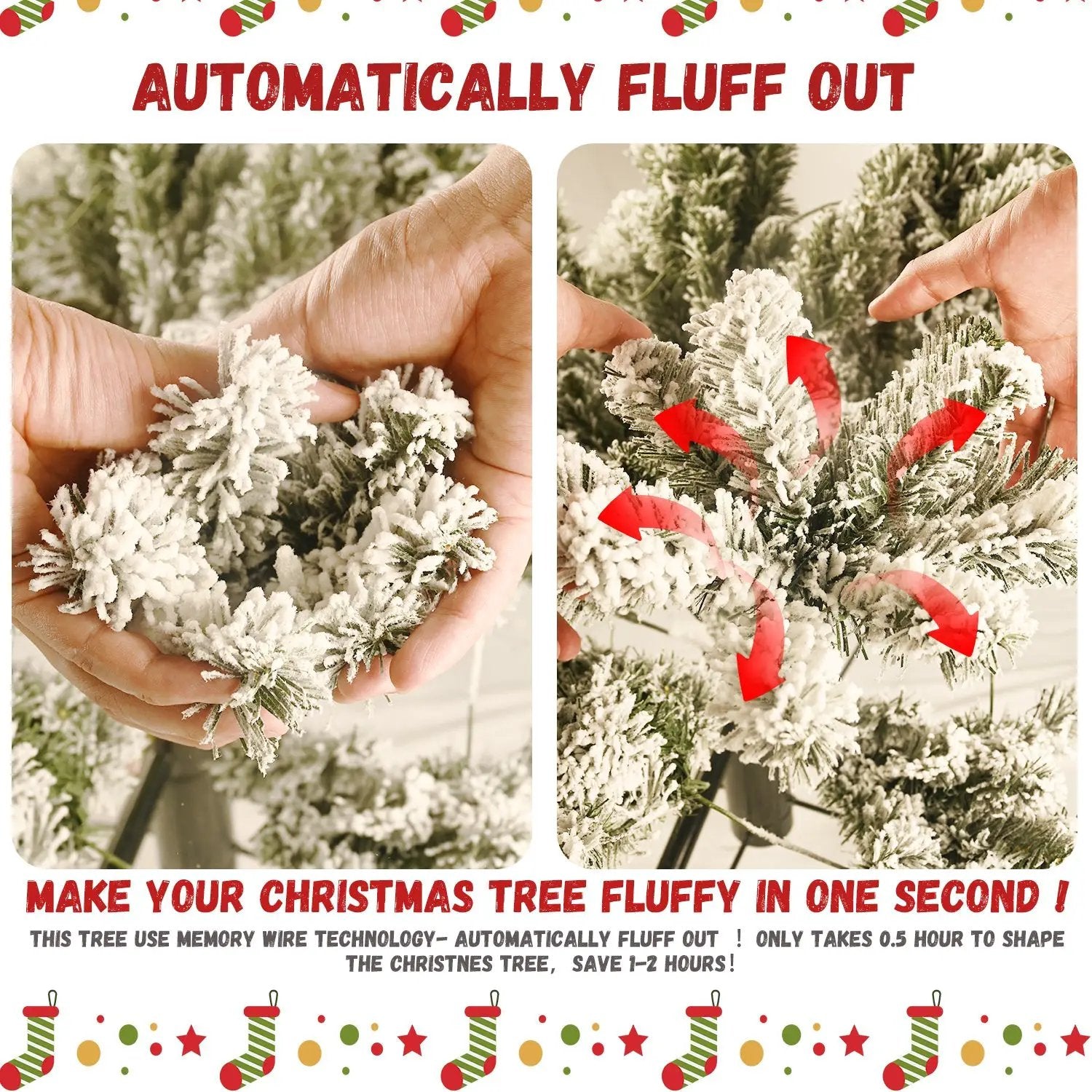 7.5ft Flocked Christmas Tree with 400L Colorful LED Lights by HouseOfZazla