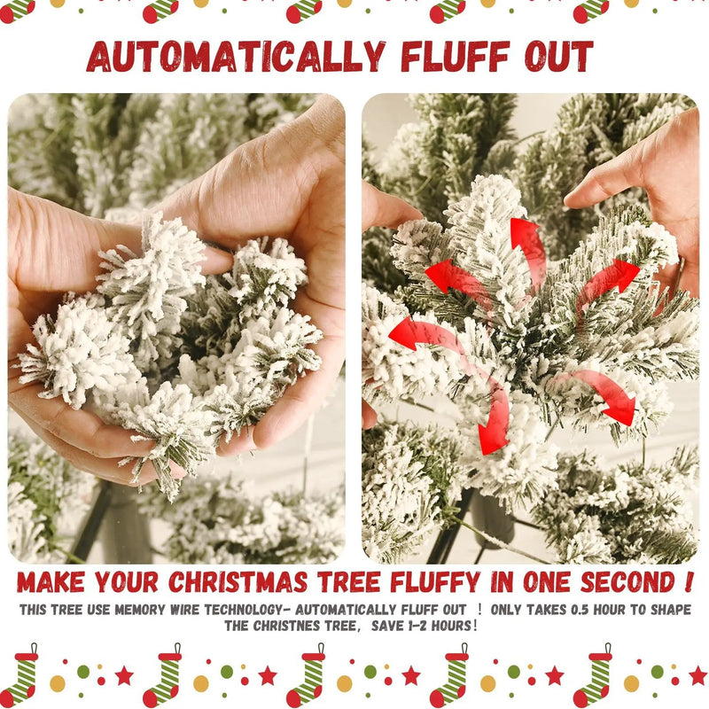8Ft Flocked Christmas Tree with 470L Colorful LED Lights by HouseOfZazla