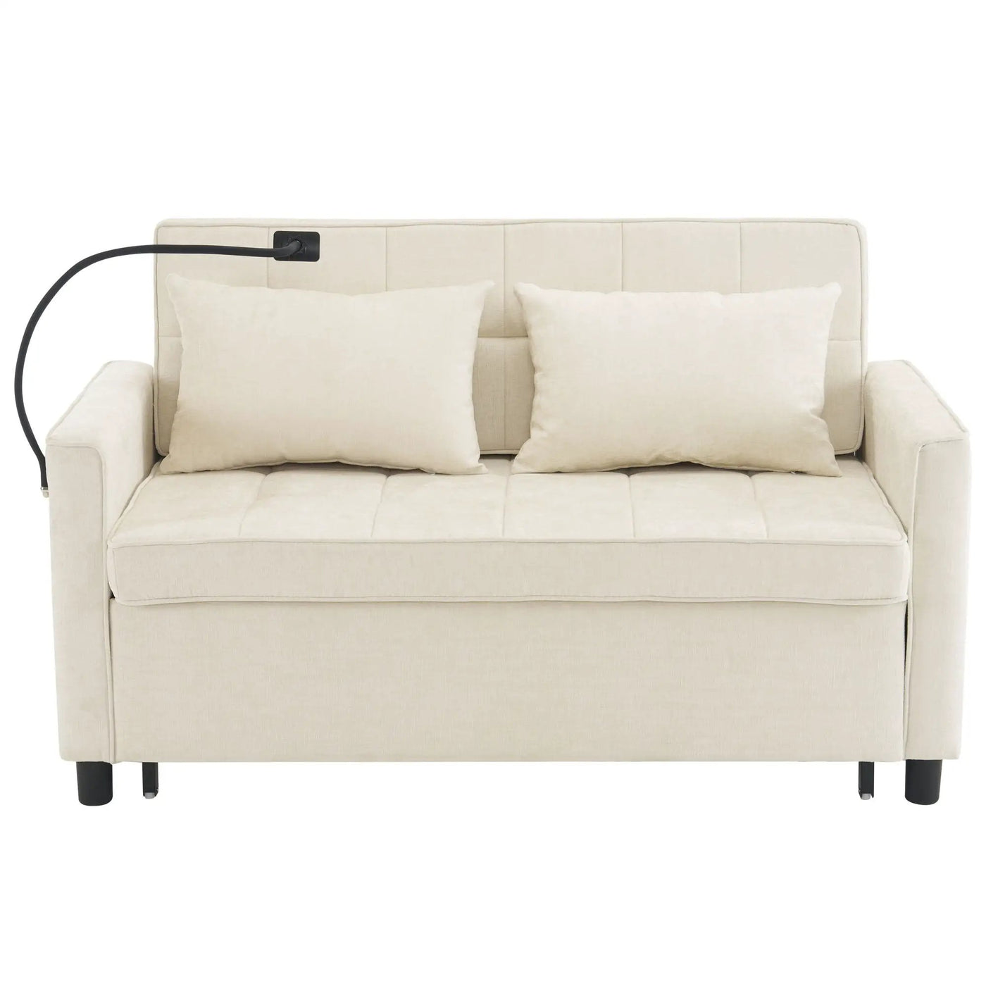 Pull-Out Sleeper Sofa With Reversible Backrest Cushion, Side Pockets, 2 USB Ports And A Phone Holder For Living Room by HouseOfZazla