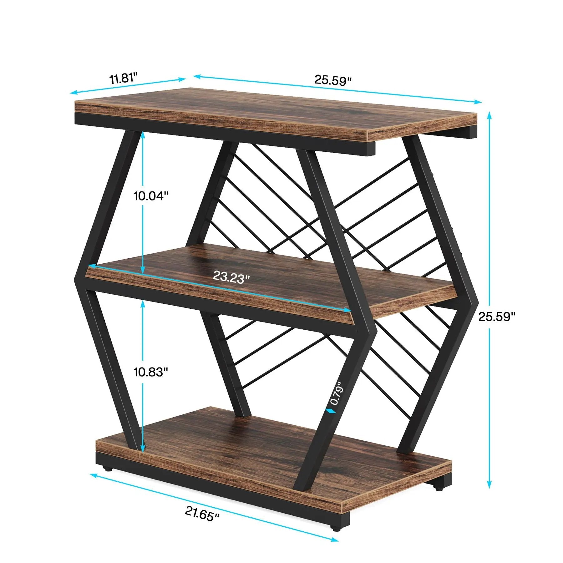 3 Tier End Table Frame With Geometric Design For Living Bedroom - Rustic Brown by HouseOfZazla