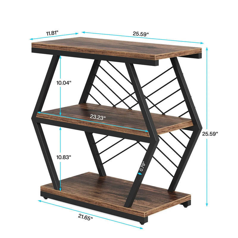 3 Tier End Table Frame With Geometric Design For Living Bedroom - Rustic Brown by HouseOfZazla