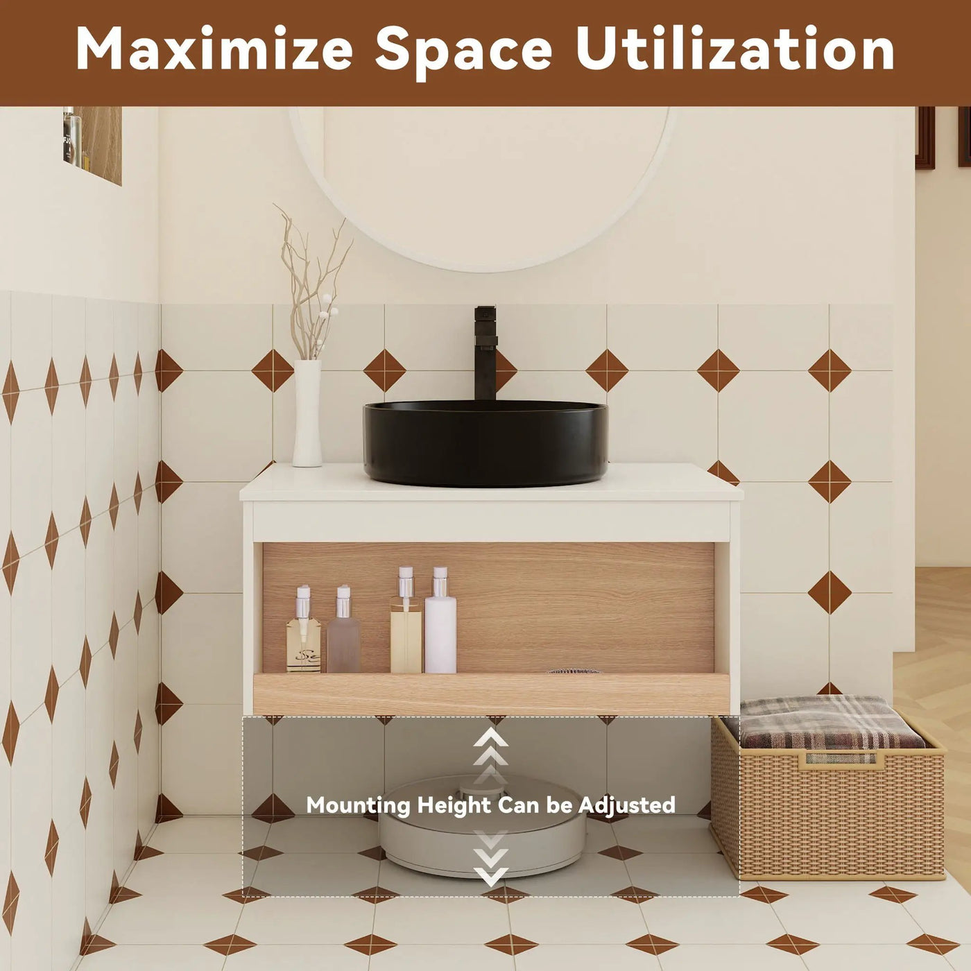 Floating Bathroom Vanity With Glossy Round Vessel Sink by HouseOfZazla