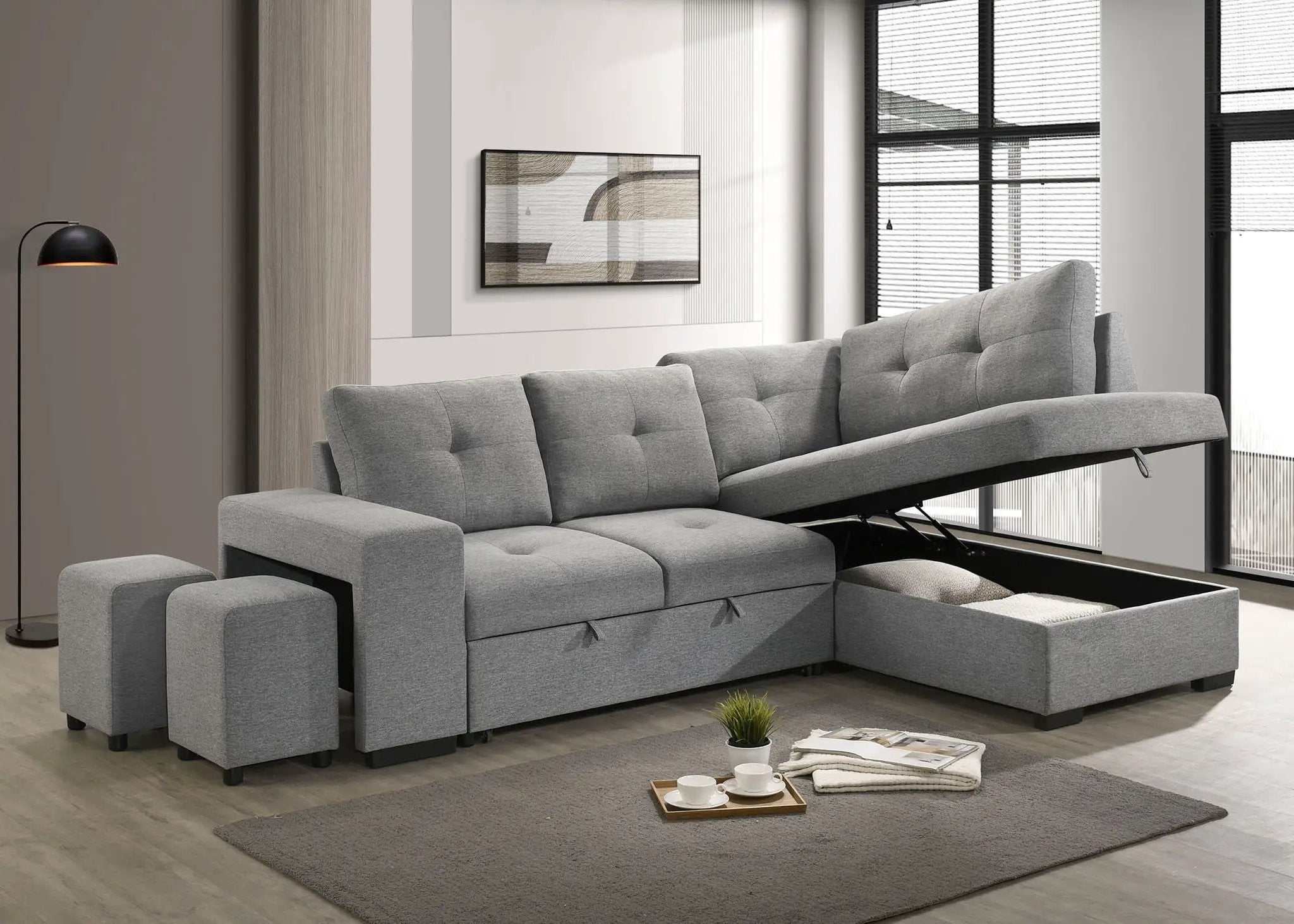 Roanne Fabric Upholstered Sleeper Sectional Sofa Grey by Unique Piece Furniture