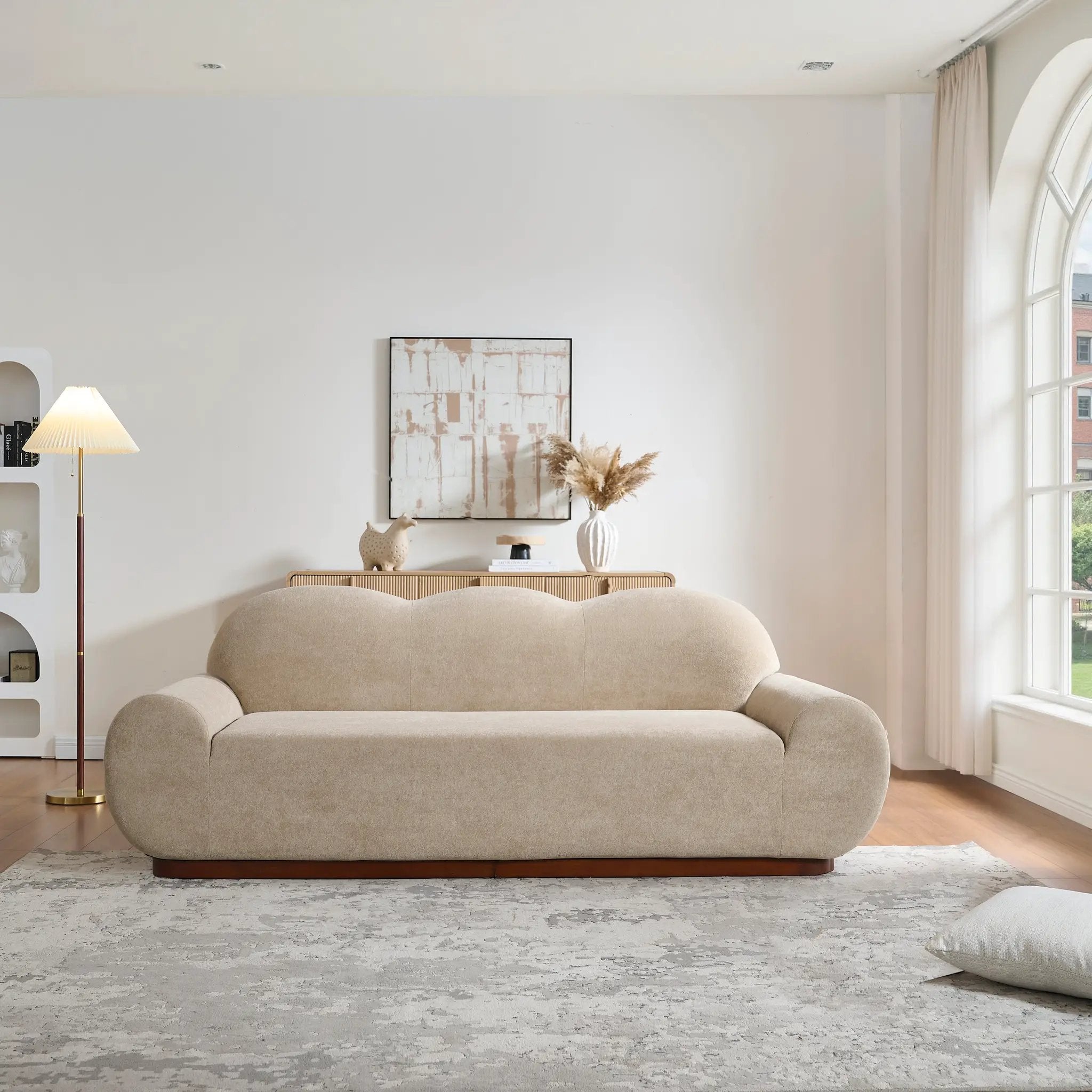 88 in. Round Arm Cloud Curved 3 Seater Modern Upholstered Velvet Sofa by HouseOfZazla