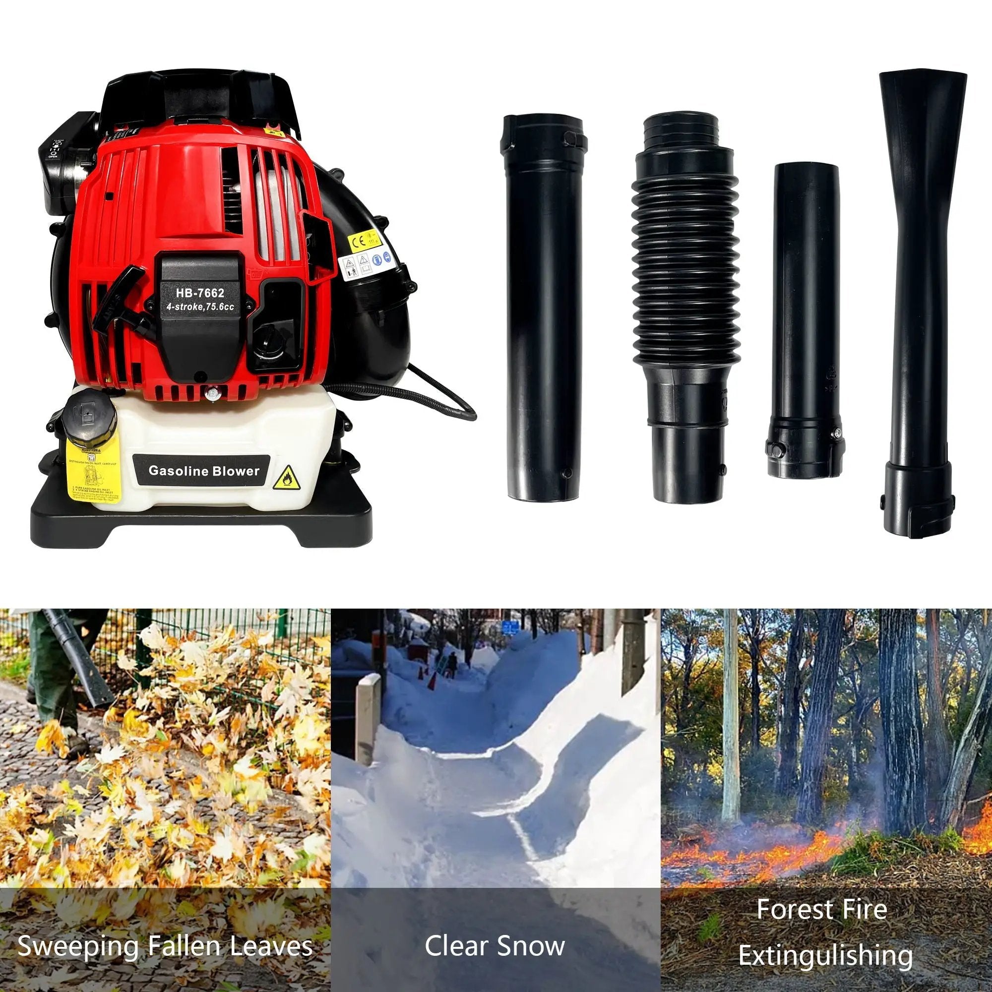 Backpack Gas Leaf Blower, 76Cc, 660Cfm, 200Mph, 4 Stroke Air Cooling Gas Backpack Grass Blower, Snow Blower Epa Compliant - Red by HouseOfZazla
