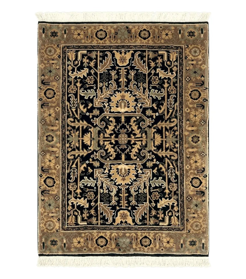 Heriz Rug 3.6 x 5, Handmade Vintage Wool Carpet, Couristan Carpet, Persian Design, Black by Jewel Rugs