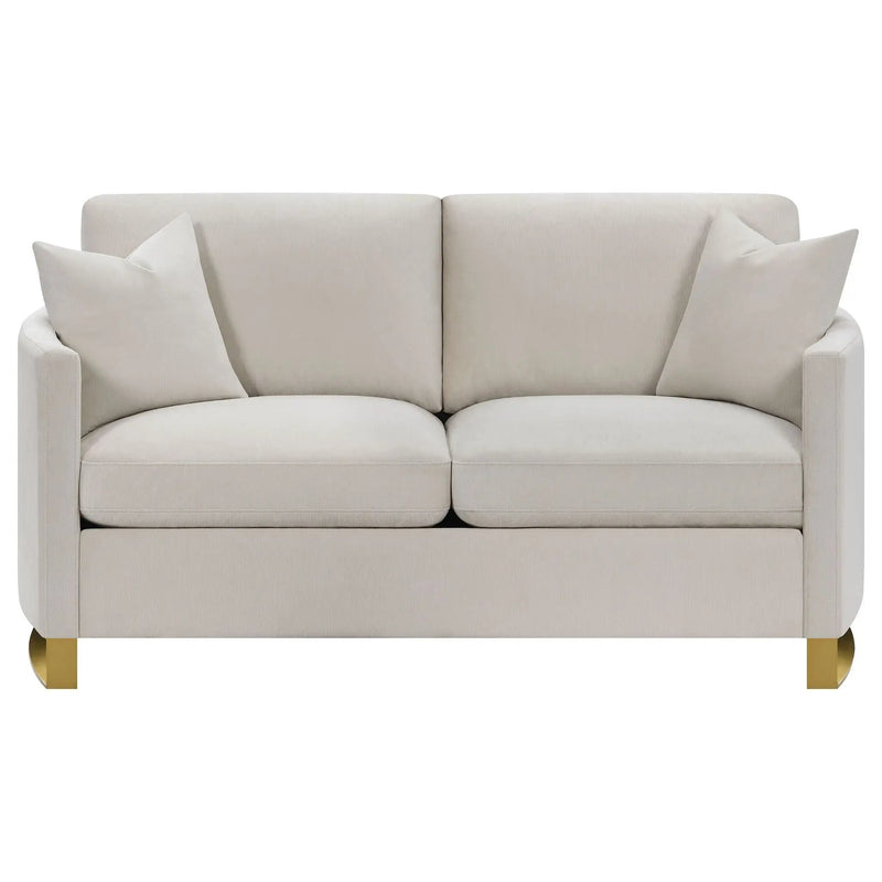 Corliss Upholstered Curved Track Arm Loveseat Beige by Unique Piece Furniture