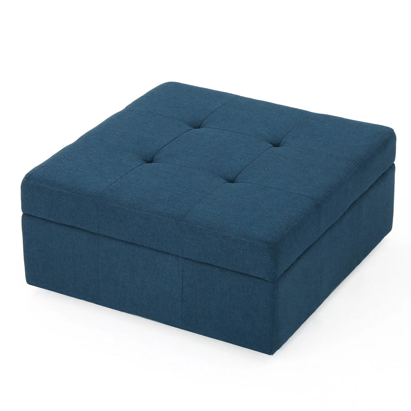 Flip Top Ottoman With Tufted Waffle Stitch And Rolling Casters - Navy Blue by HouseOfZazla