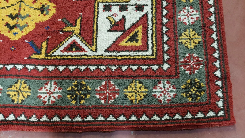 Colorful Moroccan Heriz Rug 6x9, Large Central Medallion, Red Yellow Blue by Jewel Rugs