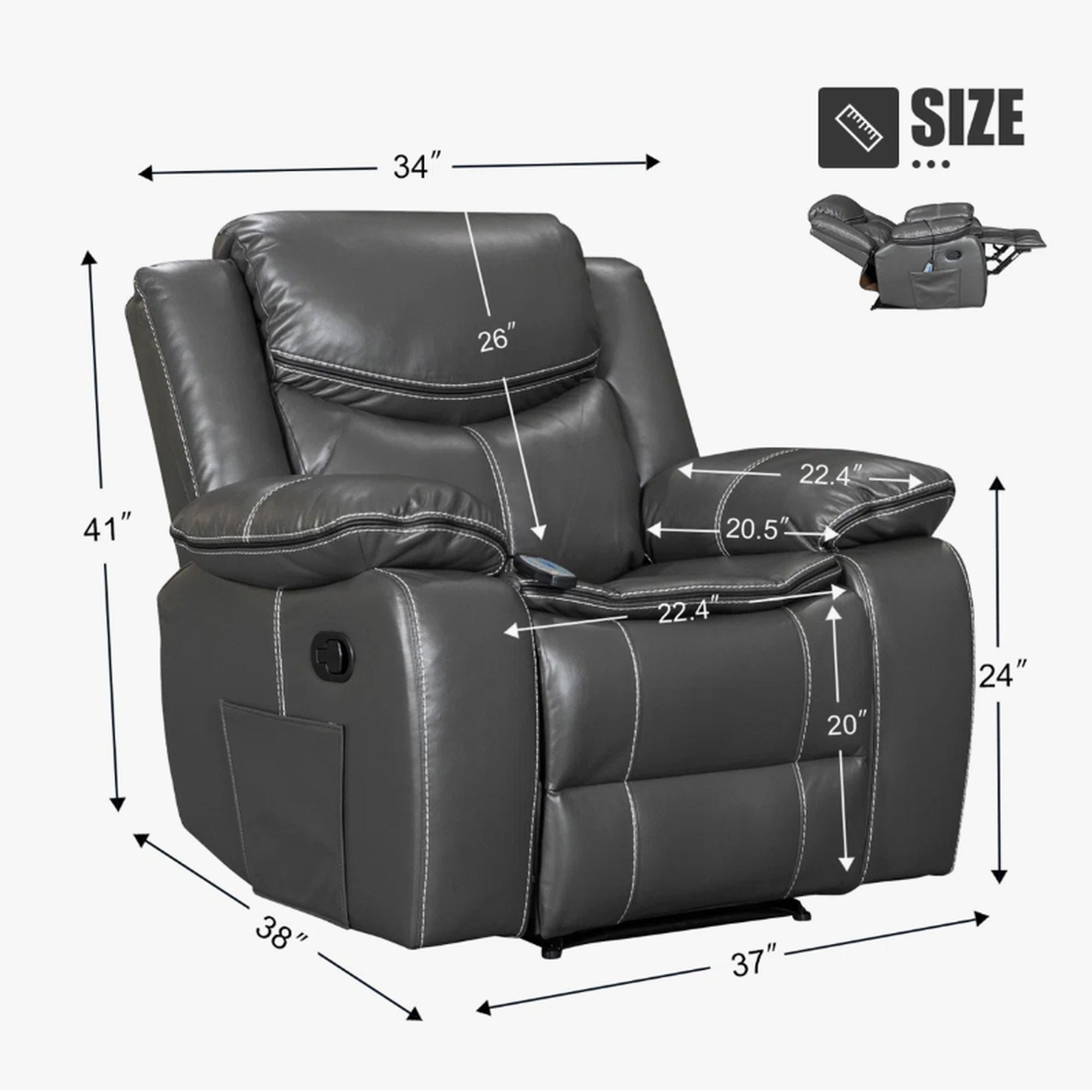 Recliner Chair With Vibration And Heating - Gray by HouseOfZazla