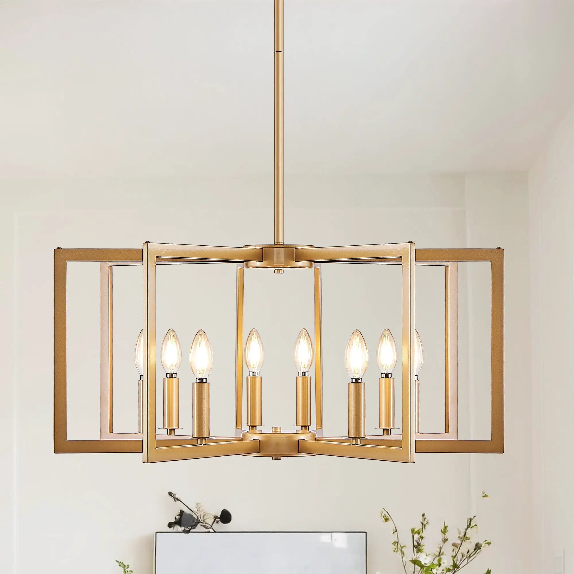 27' Modern Golden Geometric 8-Light Chandelier by HouseOfZazla