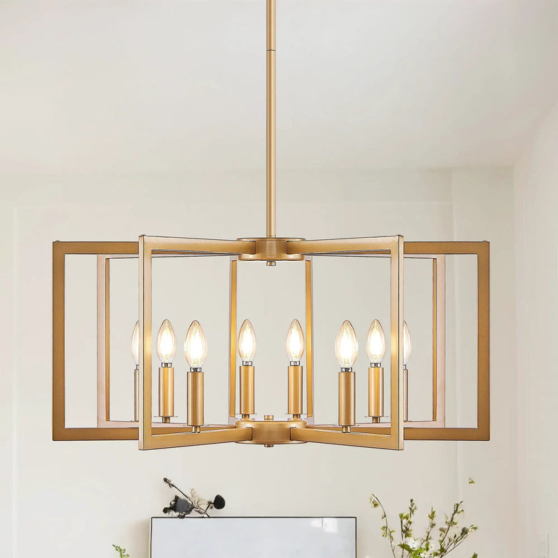 27' Modern Golden Geometric 8-Light Chandelier by HouseOfZazla