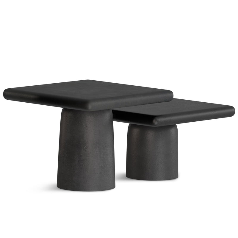 Zachary 2 Piece Cast Aluminum Coffee Table Set with Textured Finish - Black