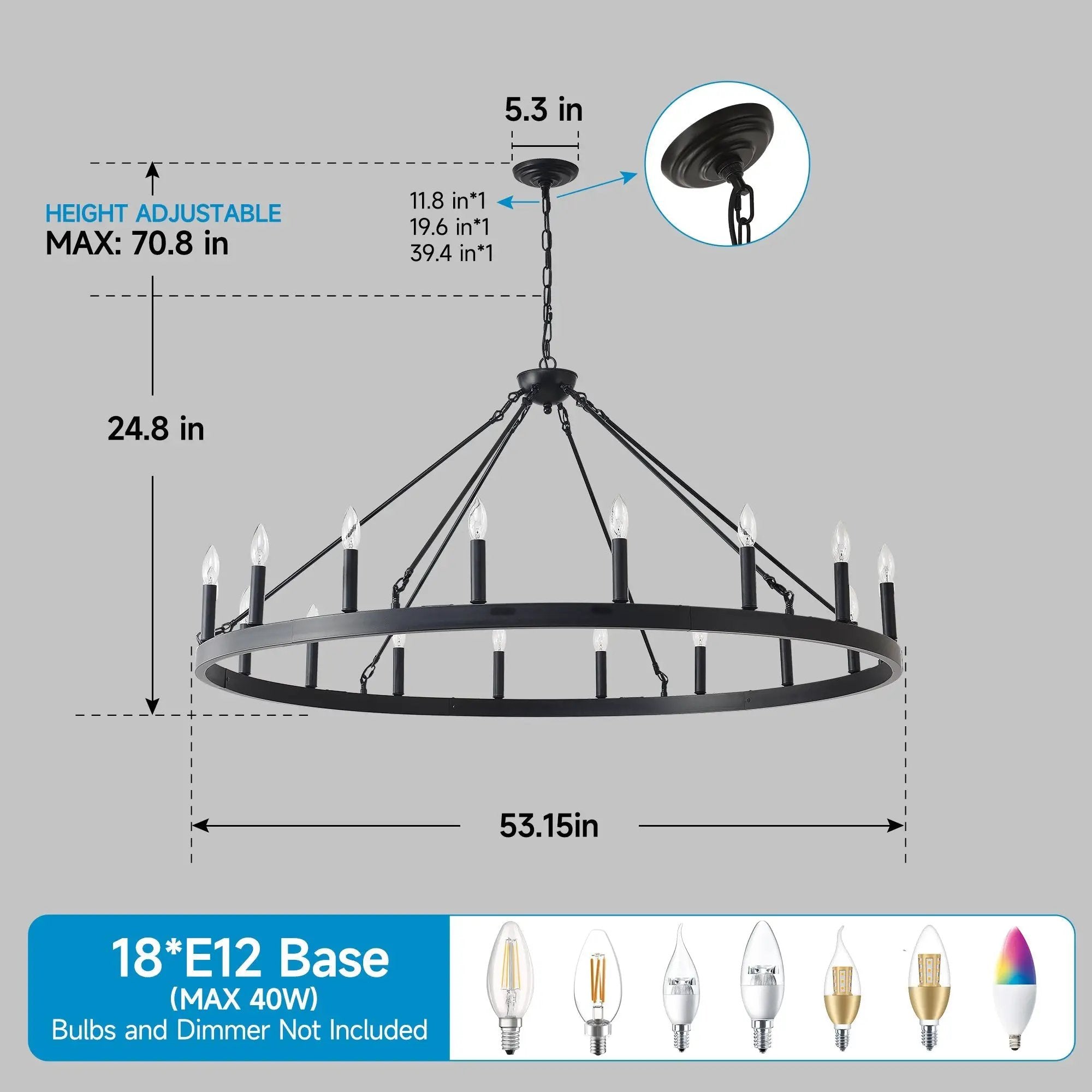 53.15 Inch Matte Black Wagon Wheel Chandelier with 18 Lights by HouseOfZazla