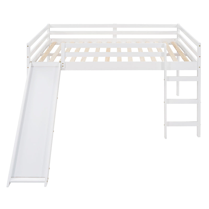 White Full Loft Bed with Slide - Multifunctional Design, photo 3 of 14